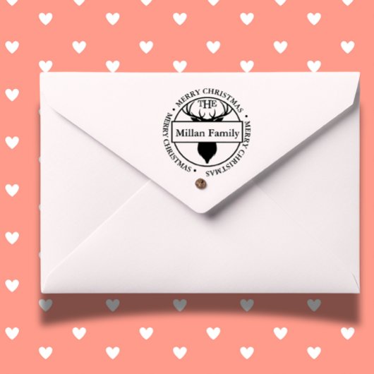 Familienname Merry Christmas Rentier Thema Permastempel