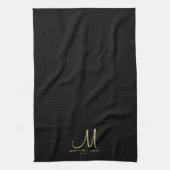 Familienname Moderne elegante Gold Monogram Black Geschirrtuch (Vertikal)
