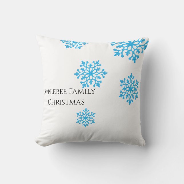 Familienname Moderne glitzernde blaue fallende Sch Kissen (Vorderseite)