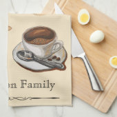 Familienname Moderne rustikale Aquarell Kaffeelieb Geschirrtuch (Viertel Falte)