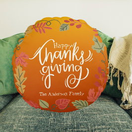 Familienname Moderner Herbst glücklich Ernst Thank Rundes Kissen