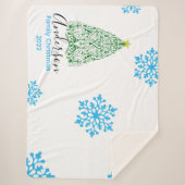Familienname Moderner Weihnachtsbaum & glitzernder Sherpadecke (Vorderseite)