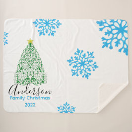 Familienname Moderner Weihnachtsbaum & glitzernder Sherpadecke