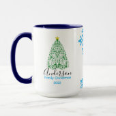 Familienname Moderner Weihnachtsbaum & glitzernder Tasse (Links)