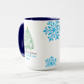 Familienname Moderner Weihnachtsbaum & glitzernder Tasse (Vorderseite Links)