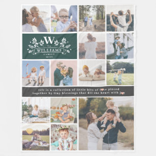 Familienname-Monogramm   15-Foto-Collage Fleecedecke