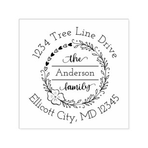 Familienname Monogramm Florales Herz Kranz Permastempel