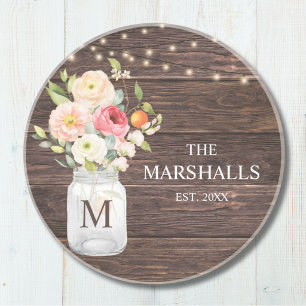 Familienname Monogramm Florales Mason-Glas Rustika Getränkeuntersetzer