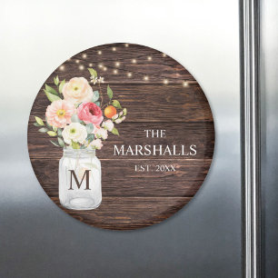 Familienname Monogramm Florales Mason-Glas Rustika Magnet