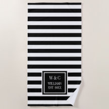 Familienname Monogramm Navy Schwarz Weiß Streifen