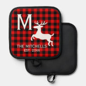 Familienname Monogramm rustikale Hirsche Silhouett Topflappen (Vorderseite/Rückseite)