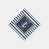 Familienname Nautical Anchor Boat Navy Blue Strip Serviette (Ecke)
