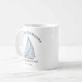 Familienname Nautical Blue Sails Boat Lake House Kaffeetasse (Vorderseite Links)