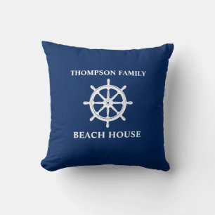 Familienname Nautical Ships Wheel Helm Navy Blue Kissen