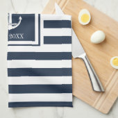 Familienname Navy Blue Stripe Nautical Anchor Boot Geschirrtuch (Viertel Falte)