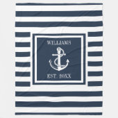 Familienname Navy Blue Striping Nautical Anchor Bo Fleecedecke (Vorderseite)