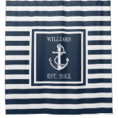 Familienname Navy Blue Striping Nautical Boat Anch Duschvorhang (Vorderseite)