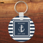 Familienname Navy Blue Striping Nautical Boat Anch Schlüsselanhänger (Vorderseite)