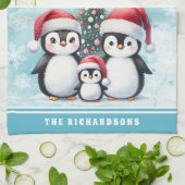 Familienname Niedlich Pinguine Snowy Blue Christma Geschirrtuch (Gefaltet)