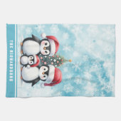 Familienname Niedlich Pinguine Snowy Blue Christma Geschirrtuch (Horizontal)