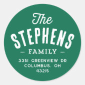 Familienname niedlicher grüner Urlaub Rücksendeadr Runder Aufkleber (Vorderseite)