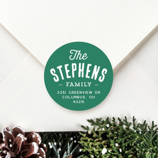 Familienname niedlicher grüner Urlaub Rücksendeadr Runder Aufkleber