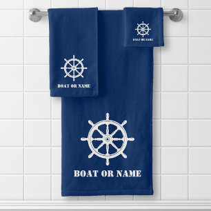 Familienname oder Schiff Nautical Ship Wheel Helm  Badhandtuch Set