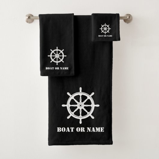 Familienname oder Schiffsrad Helm Black Badhandtuch Set (Insitu)