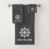 Familienname oder Schiffsrad Helm Grau Badhandtuch Set (Insitu)