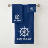 Familienname oder Schiffsschiff Schiff Helm Navy Badhandtuch Set (Insitu)