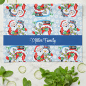 Familienname oder Text Snowman Weihnachtsgeschenk Geschirrtuch (Gefaltet)