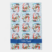 Familienname oder Text Snowman Weihnachtsgeschenk Geschirrtuch (Vertikal)