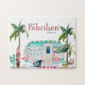 Familienname| Personalisierte Flamingo-Familie Puzzle (Horizontal)