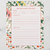 Familienname Recipe Binder Seite | Blühende Blume (Vorne/Hinten)