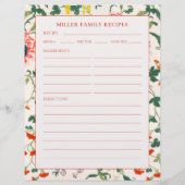 Familienname Recipe Binder Seite | Blühende Blume (Rückseite)