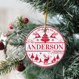 Familienname Red and White Classic Custom Christma Keramik Ornament