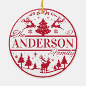 Familienname Red and White Classic Custom Christma Keramik Ornament (Hinten)