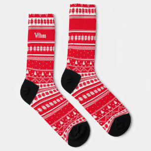 Familienname Red Nordic Sweater Weihnachtsmuster Socken