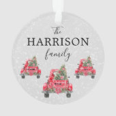 Familienname Red Truck Weihnachten Acrylschmuck Ornament (Rückseite)