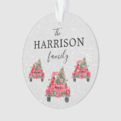 Familienname Red Truck Weihnachten Acrylschmuck Ornament (Vorderseite)