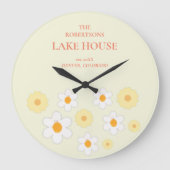 Familienname Retro Floral Große Wanduhr (Vorderseite)