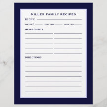 Familienname-Rezeptorseite | Einfache Navy Blue &