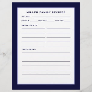 Familienname-Rezeptorseite Einfache Navy Blue &