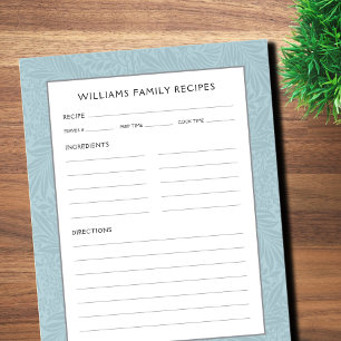 Familienname-Rezeptorseite Vintag Blue Floral Notizblock