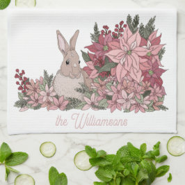 Familienname Rosa Blume und Kaninchen Weihnachten Geschirrtuch
