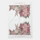Familienname Rosa Blume und Kaninchen Weihnachten Geschirrtuch (Vertikal)