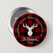 Familienname Rot und Black Buffalo Kariert Button (Vorne & Hinten)