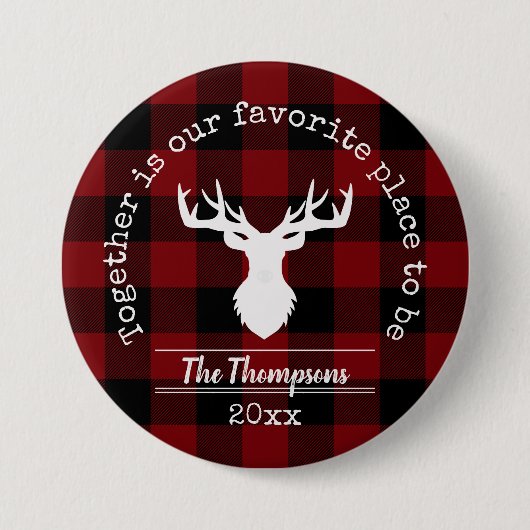 Familienname Rot und Black Buffalo Kariert Button (Vorderseite)