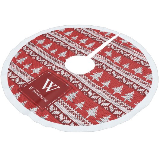 Familienname Rote und Weiße Nordische Alpenstreben Polyester Weihnachtsbaumdecke (Schrägansicht)