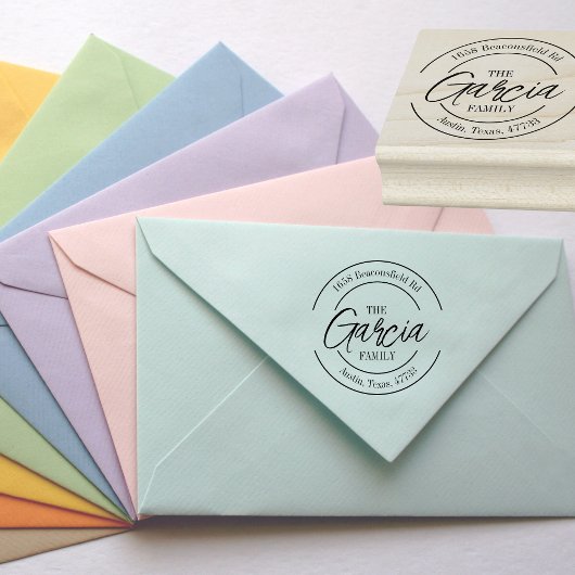 Familienname Runde Rücksendeadresse Gummistempel